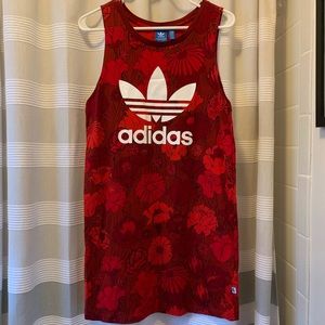 RARE Adidas Trifoil Red Floral Tank Dress